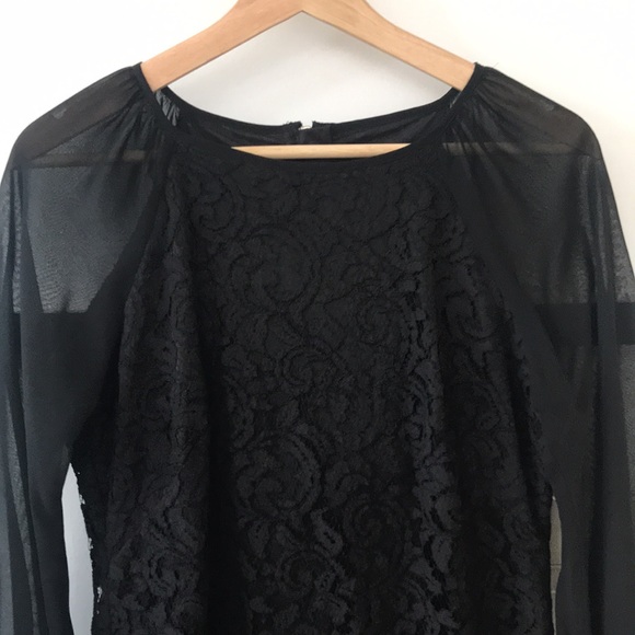 Adrianna Papell Black Lace Dress with Sheer Sleeves - Picture 2 of 6